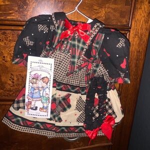 Vintage Style Plaid Dress with Red Accents